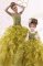 Stunning Sweetheart Sleeveless Quinceanera Dress Floor Length Beading and Ruffles Olive Green Organza