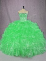 Green Ball Gowns Organza Strapless Sleeveless Beading and Ruffles Floor Length Lace Up Sweet 16 Quinceanera Dress(SKU PSSW1052-9BIZ)