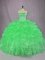 Green Ball Gowns Organza Strapless Sleeveless Beading and Ruffles Floor Length Lace Up Sweet 16 Quinceanera Dress