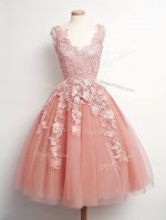 Knee Length Peach Quinceanera Court Dresses Tulle Sleeveless Lace(SKU SWBD157-10BIZ)