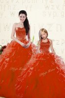 Sweetheart Long Sleeves Organza 15th Birthday Dress Beading and Ruffles Lace Up