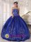 Friendswood TX Stylish Satin With Embroidery Blue Quinceanera Dress For Strapless Ball Gown