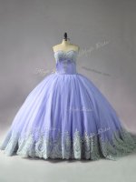 Trendy Lavender Ball Gowns Tulle Sweetheart Sleeveless Appliques Lace Up Quinceanera Dress Court Train