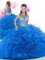 Court Train Ball Gowns Sweet 16 Dress Royal Blue Organza Sleeveless Zipper