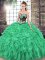 Exceptional Green Ball Gowns Organza Sweetheart Sleeveless Embroidery and Ruffles Lace Up Quinceanera Gowns Sweep Train