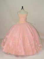 Luxury Pink Sweetheart Lace Up Hand Made Flower Quinceanera Dress Sleeveless