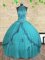 Ball Gowns Sweet 16 Quinceanera Dress Teal Halter Top Tulle Sleeveless Floor Length Lace Up