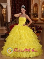 Yellow Ruffles Layered Ruches Bodice Amazing Quinceanera Dress In New York Waukesha Wisconsin/WI(SKU QDZY730-HBIZ)