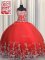 Modern Coral Red Sleeveless Beading and Appliques Floor Length Quinceanera Dresses