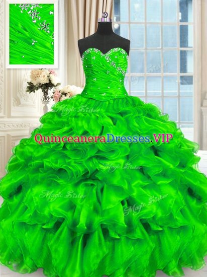 Organza Lace Up Sweetheart Sleeveless Floor Length 15th Birthday Dress Beading and Ruffles - Click Image to Close