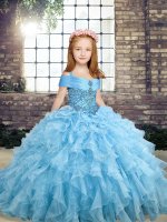 Beading and Ruffles Winning Pageant Gowns Blue Lace Up Sleeveless Floor Length