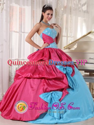 Pace FL Sweetheart Neckline With Brand New Style Aqua Blue and Hot Pink Quinceanera Dress in pick ups and bowknot