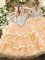 Custom Design Peach Sleeveless Beading and Ruffled Layers Floor Length Ball Gown Prom Dress