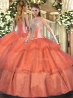 Graceful Sweetheart Sleeveless Tulle Sweet 16 Quinceanera Dress Beading and Ruffled Layers Lace Up