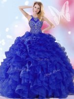 Designer Halter Top Floor Length Ball Gowns Sleeveless Royal Blue Sweet 16 Quinceanera Dress Lace Up