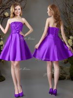 Custom Fit Mini Length Lace Up Quinceanera Dama Dress Eggplant Purple for Wedding Party with Beading