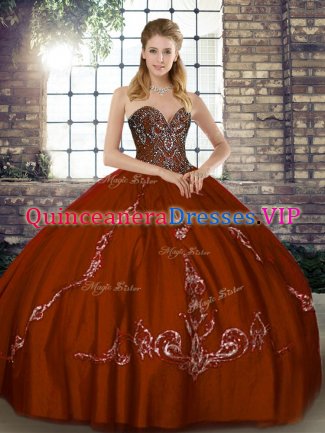 Brown Lace Up Sweetheart Beading and Embroidery 15th Birthday Dress Tulle Sleeveless