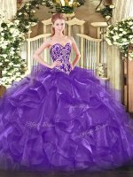 Customized Floor Length Purple Vestidos de Quinceanera Organza Sleeveless Beading and Ruffles(SKU SJQDDT1523002-1BIZ)