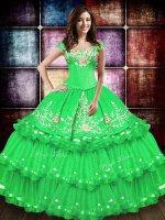 Eye-catching Taffeta Sleeveless Floor Length Vestidos de Quinceanera and Embroidery and Ruffled Layers