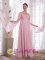 San Isidro Argentina Pink Straps Chiffon Empire Beading and Sequins Quinceanera Dama Dress With Watteau Train
