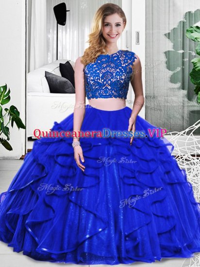 Tulle Sleeveless Floor Length Quinceanera Dresses and Lace and Ruffles - Click Image to Close