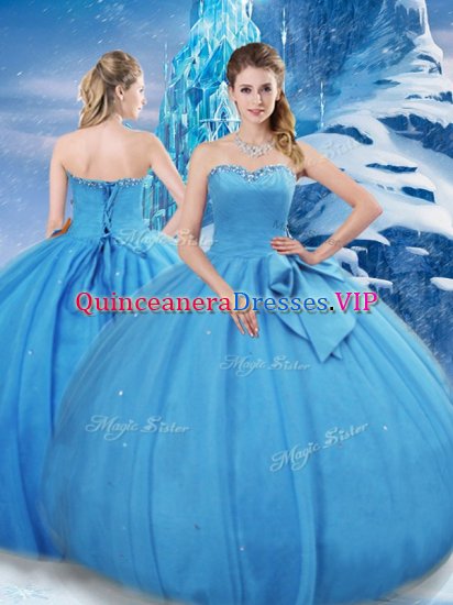 Baby Blue Sweetheart Neckline Bowknot Quinceanera Gown Sleeveless Lace Up - Click Image to Close