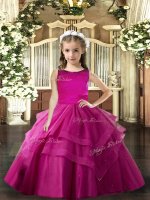 Fuchsia Sleeveless Ruffled Layers Floor Length Kids Formal Wear