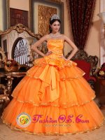 Orange Ruffles Layered Strapless Organza Quinceanera Dress With Bow In Cable Wisconsin/WI