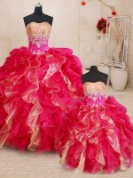 Classical Multi-color Ball Gowns Beading and Ruffles Quinceanera Gown Lace Up Organza Sleeveless Floor Length