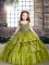 Straps Sleeveless Little Girls Pageant Gowns Floor Length Beading Olive Green Taffeta