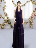 Dynamic Dark Purple Chiffon Zipper Vestidos de Damas Sleeveless Floor Length Ruching