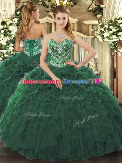 Sweetheart Sleeveless Tulle Sweet 16 Quinceanera Dress Beading and Ruffled Layers Lace Up - Click Image to Close