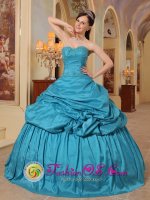 San Cristobal Dominican Republic Wonderful Teal Quinceanera Dress With Pick-ups Sweetheart Neckline Taffeta Ball Gown