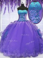 Floor Length Lavender Quinceanera Dress Organza Sleeveless Embroidery and Ruffles(SKU PSSW060-3BIZ)