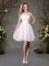 Chic White Zipper One Shoulder Beading and Ruching Damas Dress Chiffon Sleeveless