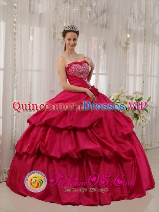 Valentine Nebraska/NE Beautiful Hot Pink Beaded Decorate Bust For Quinceanera Dress With Hand Made Flowers