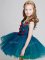 Mini Length Ball Gowns Sleeveless Teal Little Girls Pageant Gowns Zipper