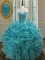 Inexpensive Floor Length Ball Gowns Sleeveless Aqua Blue 15th Birthday Dress Lace Up