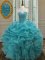 Inexpensive Floor Length Ball Gowns Sleeveless Aqua Blue 15th Birthday Dress Lace Up