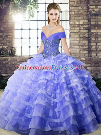 Wonderful Lavender Sleeveless Organza Brush Train Lace Up Ball Gown Prom Dress for Military Ball and Sweet 16 and Quinceanera - Click Image to Close
