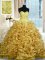 Luxury Gold Sweet 16 Dress Military Ball and Sweet 16 and Quinceanera with Beading and Pick Ups Sweetheart Sleeveless Sweep Train Lace Up