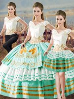 Stylish Sleeveless Floor Length Embroidery and Ruffled Layers Lace Up Quince Ball Gowns with Apple Green(SKU XBQD164TZA1ABIZ)