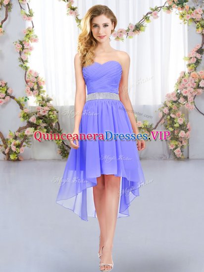 Lavender Sleeveless High Low Belt Lace Up Quinceanera Court Dresses - Click Image to Close