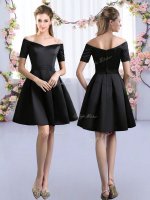 Black Off The Shoulder Zipper Ruching Quinceanera Court Dresses Short Sleeves