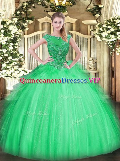 Apple Green Ball Gowns Scoop Sleeveless Tulle Floor Length Zipper Beading and Ruffles Sweet 16 Dress - Click Image to Close