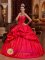 Satigny Switzerland Stylish Red Appliques Decorate Bust Quinceanera Dress With Taffeta Beading And Ruffles