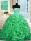 Sleeveless Organza Sweep Train Lace Up Quinceanera Gowns in Green with Beading
