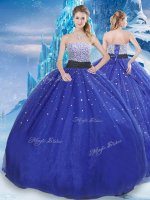 Lovely Tulle Sleeveless Floor Length Sweet 16 Quinceanera Dress and Beading and Sequins