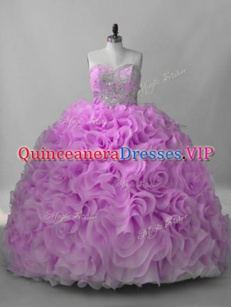 Sleeveless Brush Train Lace Up Beading Quinceanera Dresses