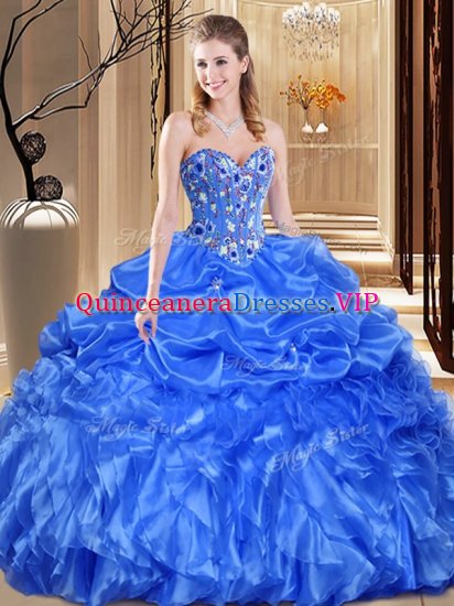 Lace and Appliques Sweet 16 Dresses Royal Blue Lace Up Sleeveless Floor Length - Click Image to Close